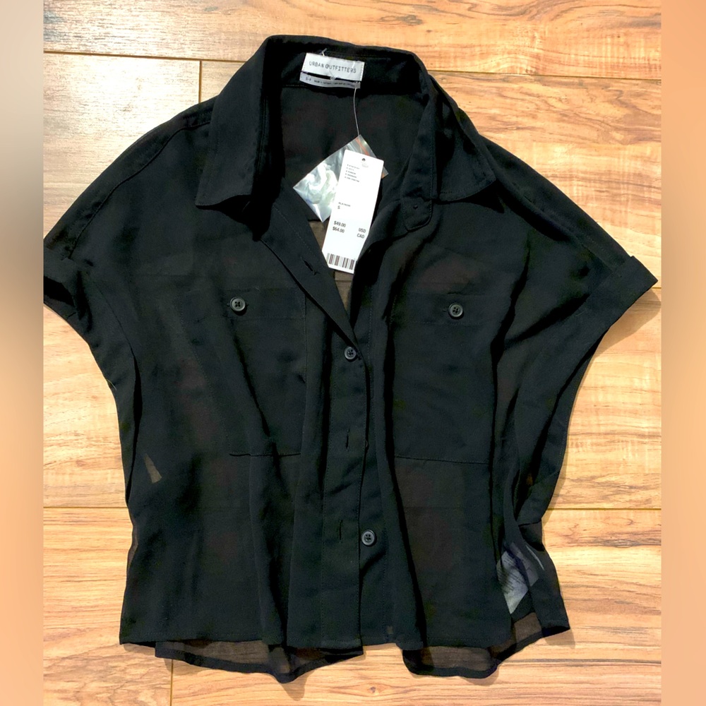 Urban Outfitters black mesh button-up crop top! 🔥